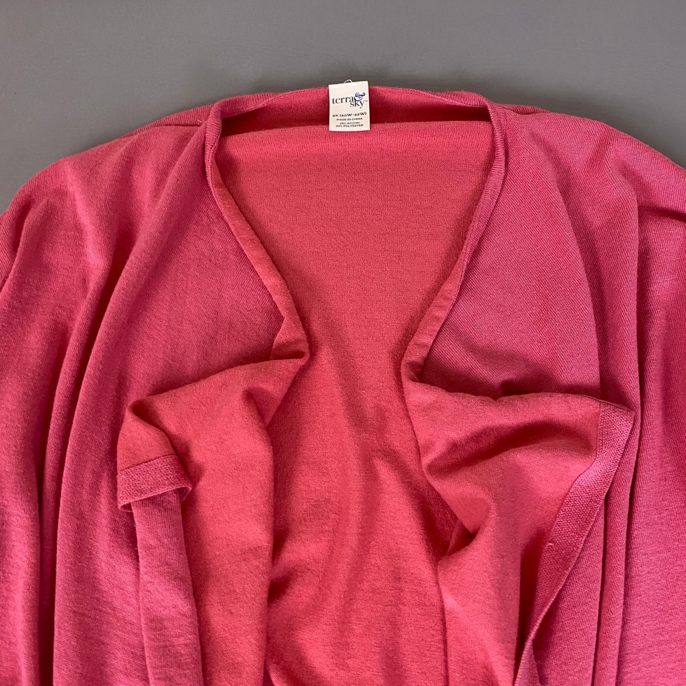 Terra & Sky Cardigan Plus 2X 20W-22W Rose Dust Pink Open Front Draped Sweater - Picture 2 of 10